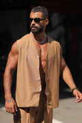 Camel Casual Linen Vest