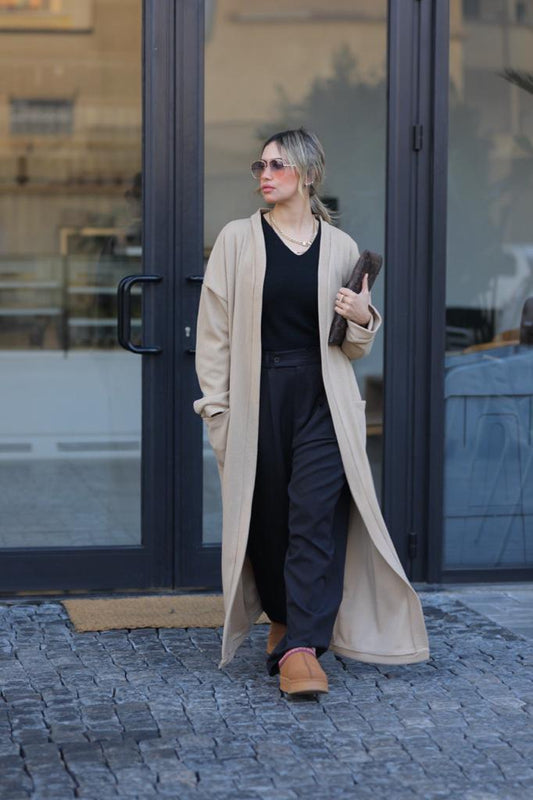 Beige Long Cardigan For Her
