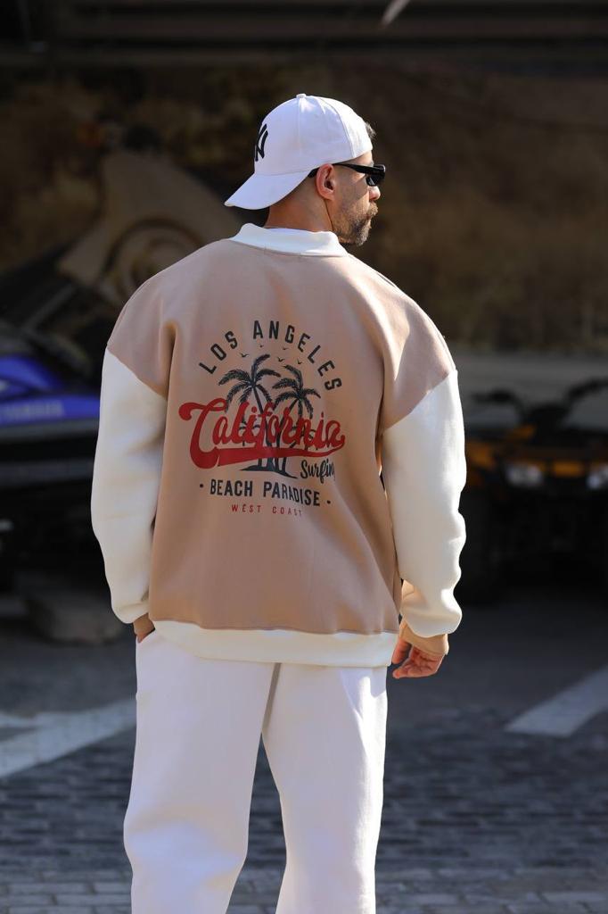 Beige Retro Baseball Jacket For Him