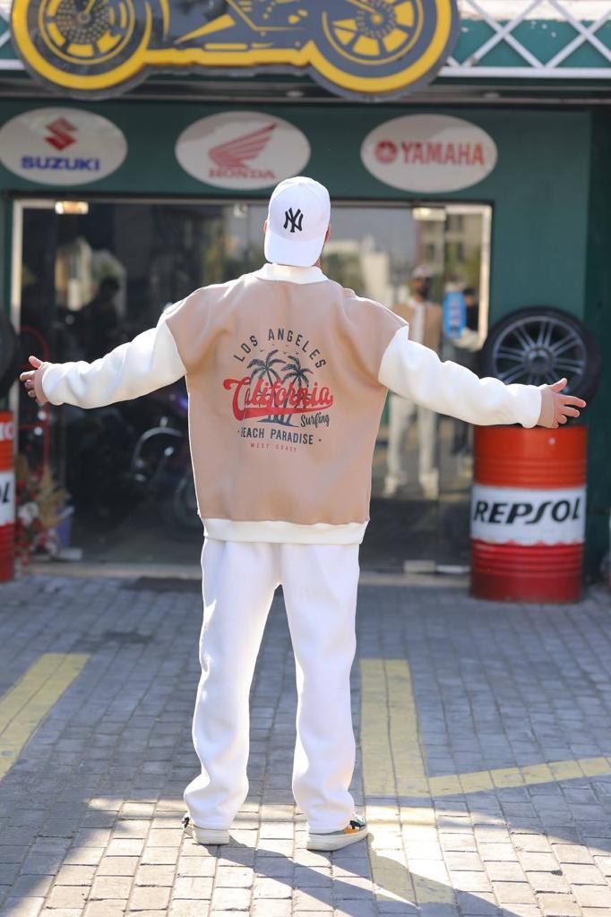 Beige Retro Baseball Jacket For Him