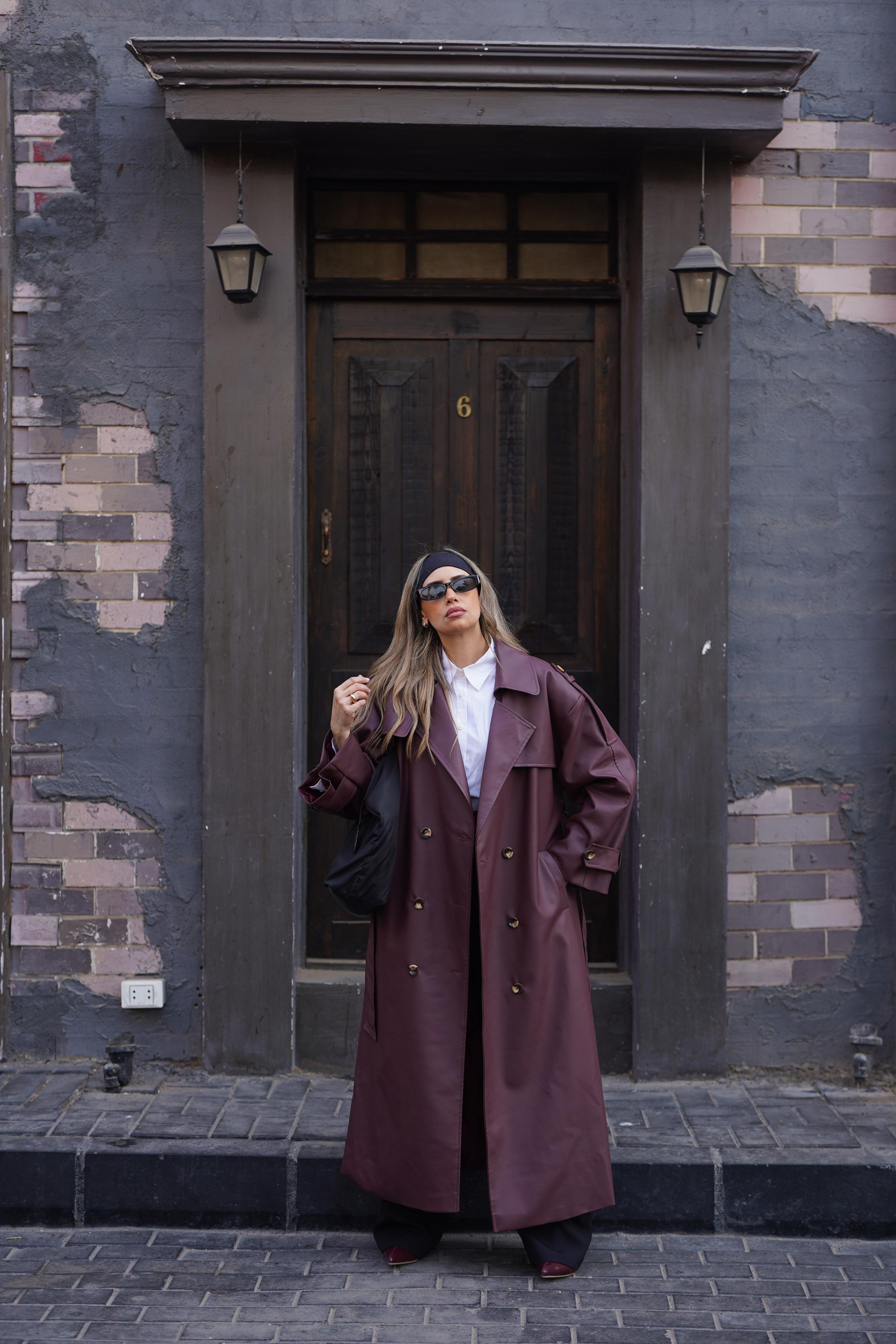 Black Leather trench coat For Her