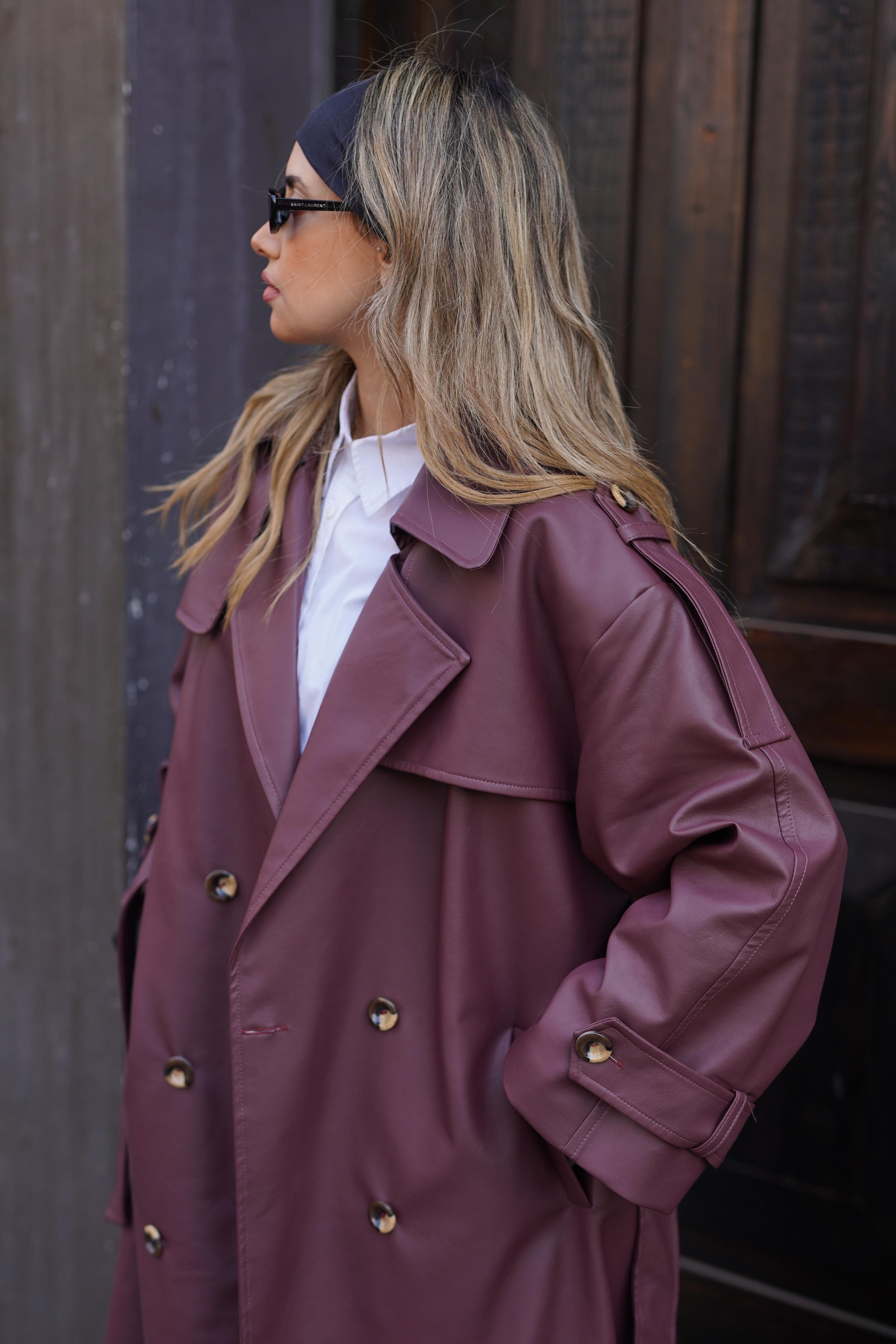 Black Leather trench coat For Her
