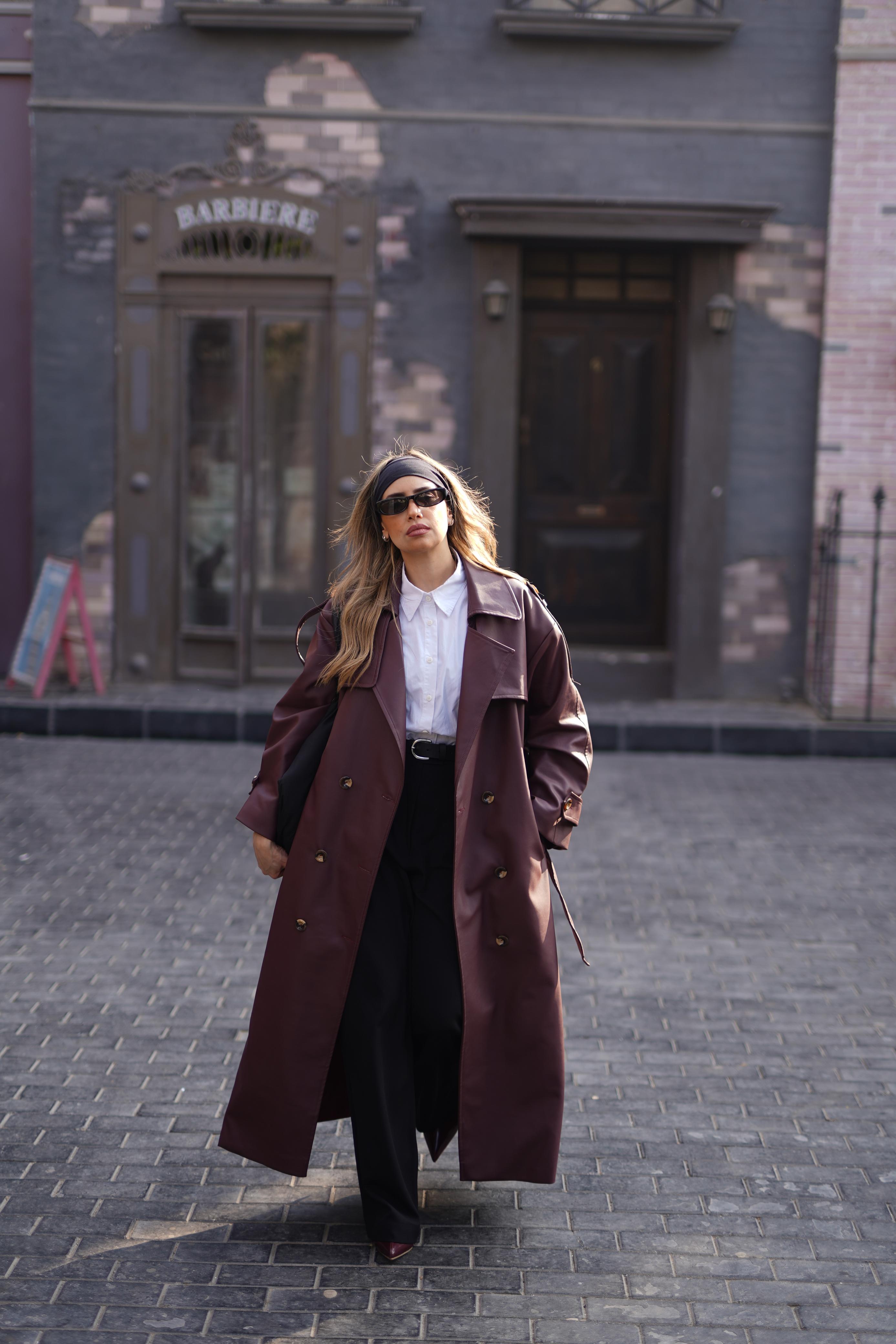 Black Leather trench coat For Her