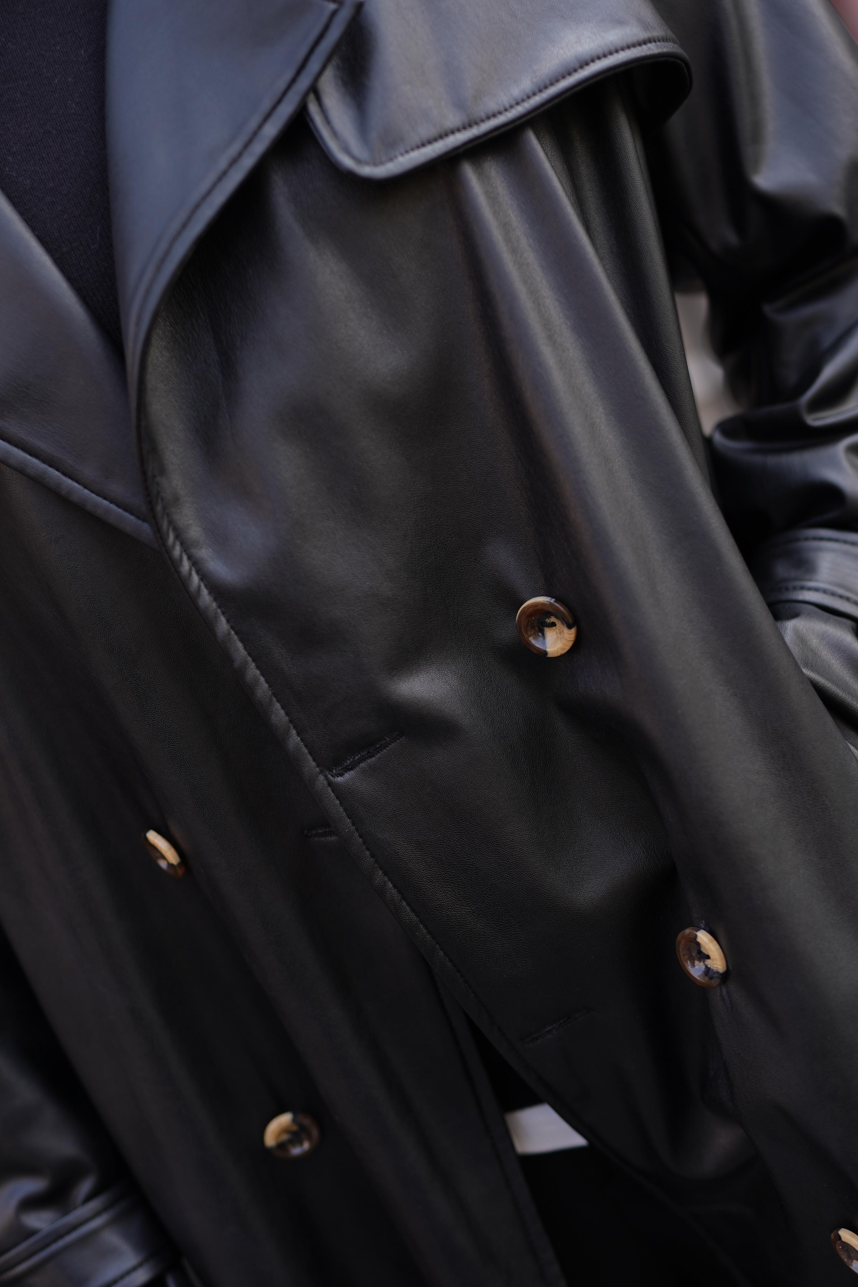 Black Leather trench coat For Her