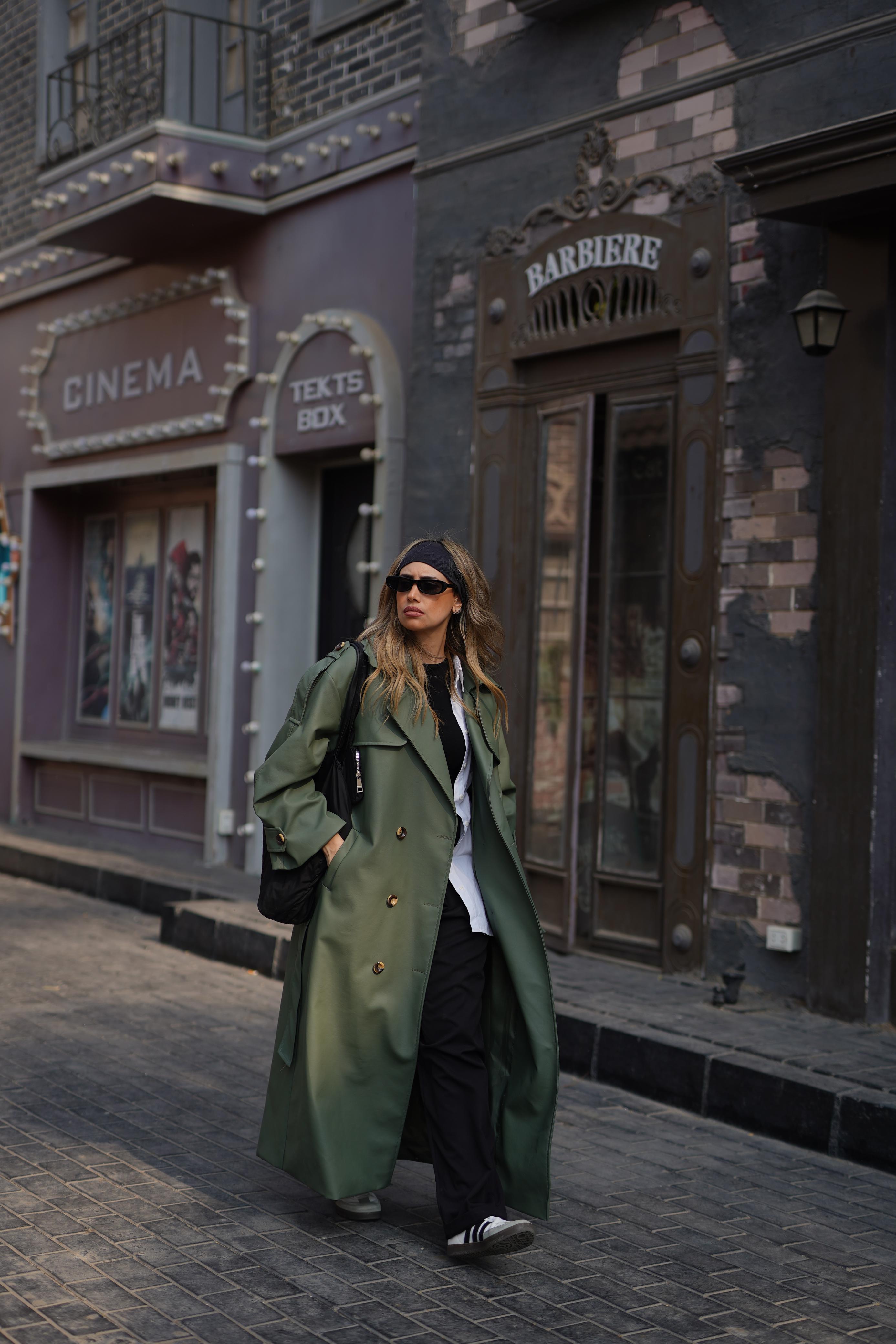 Black Leather trench coat For Her