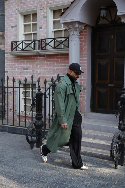 Olive Leather trench coat For Him