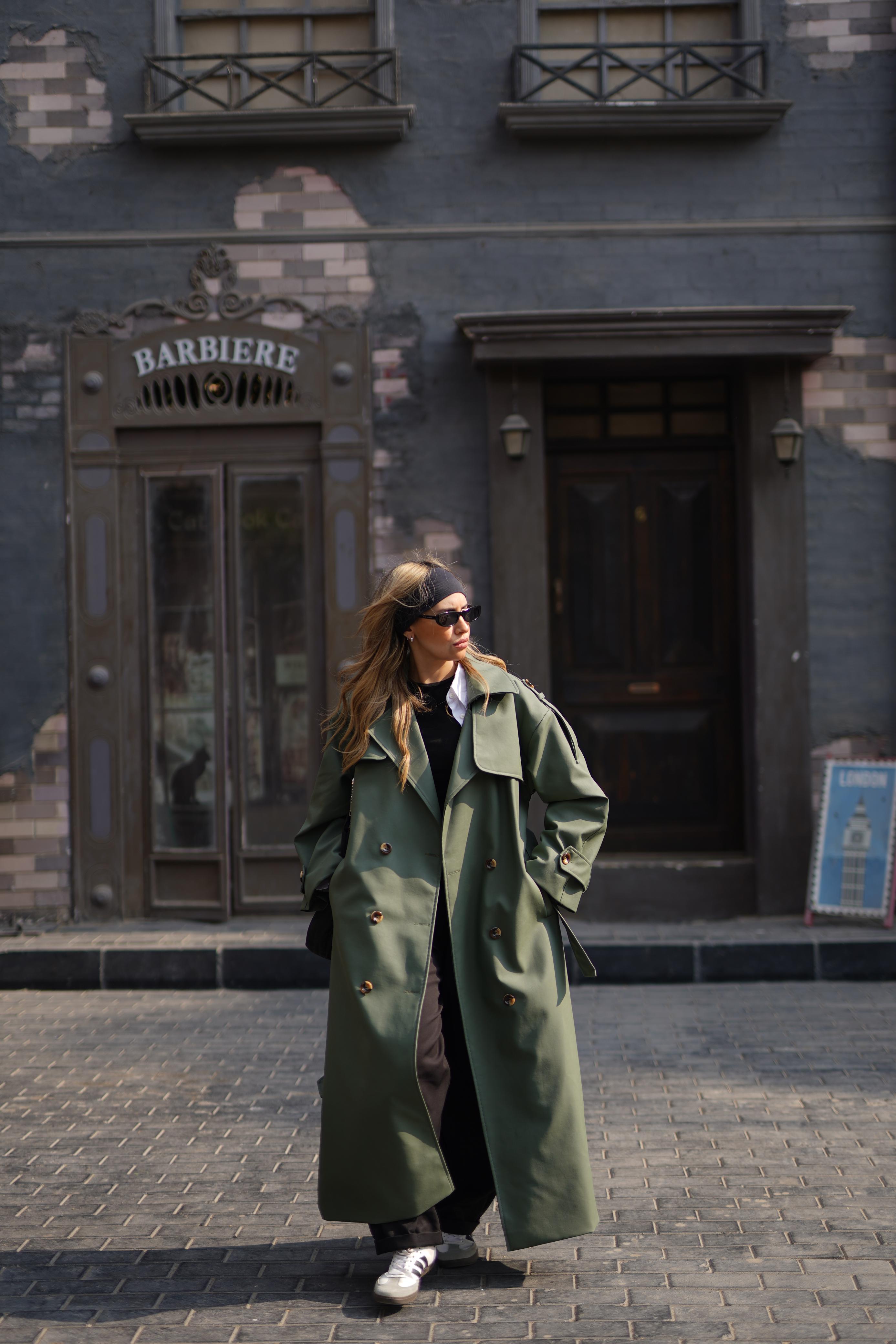 Black Leather trench coat For Her