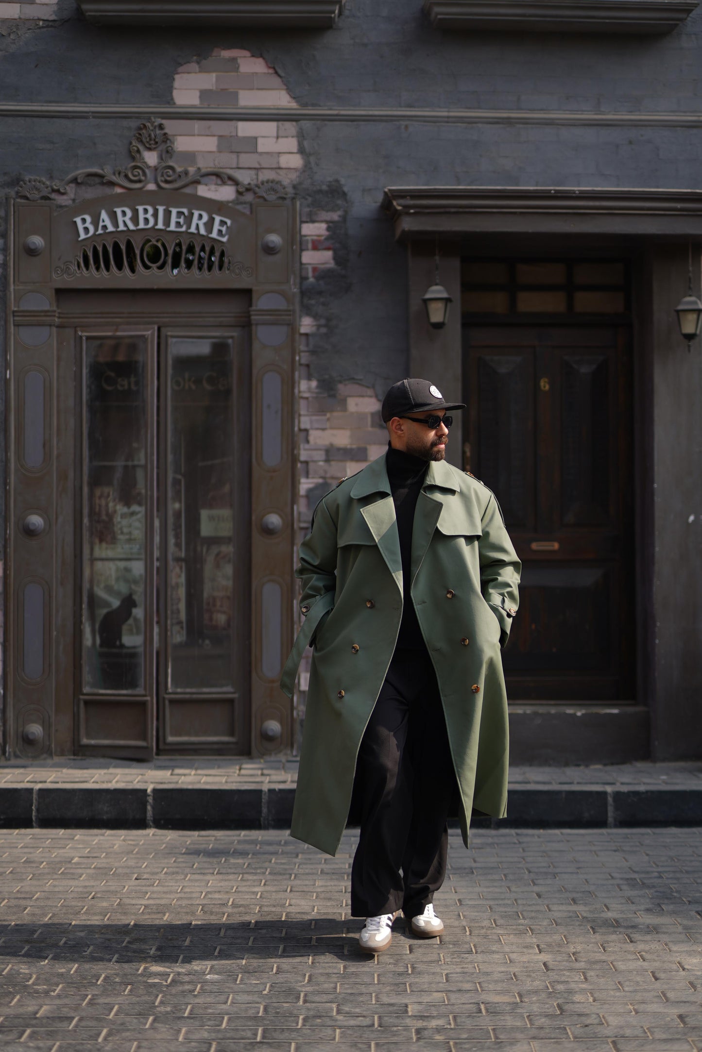 Olive Leather trench coat For Him