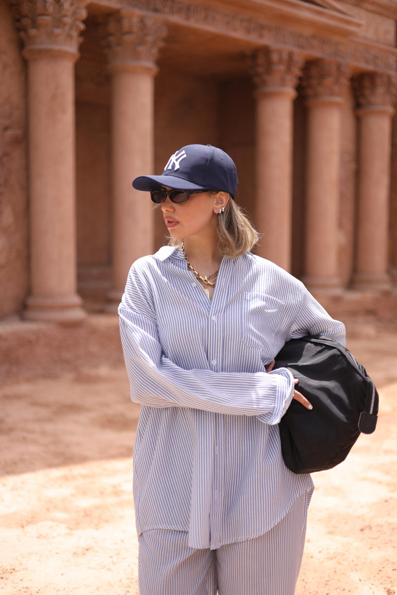 Light blue linen sribbed set
