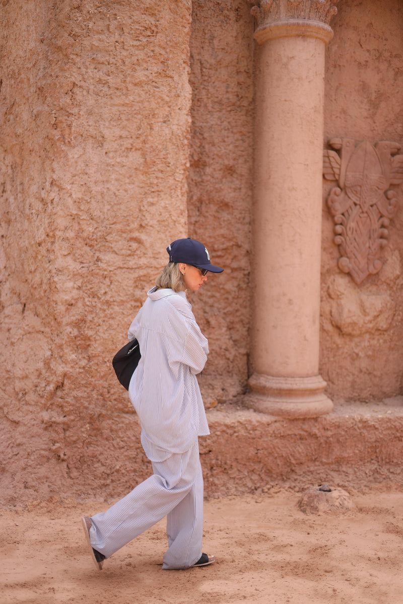 Light blue linen sribbed set
