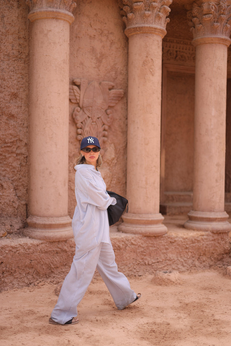 Light blue linen sribbed set